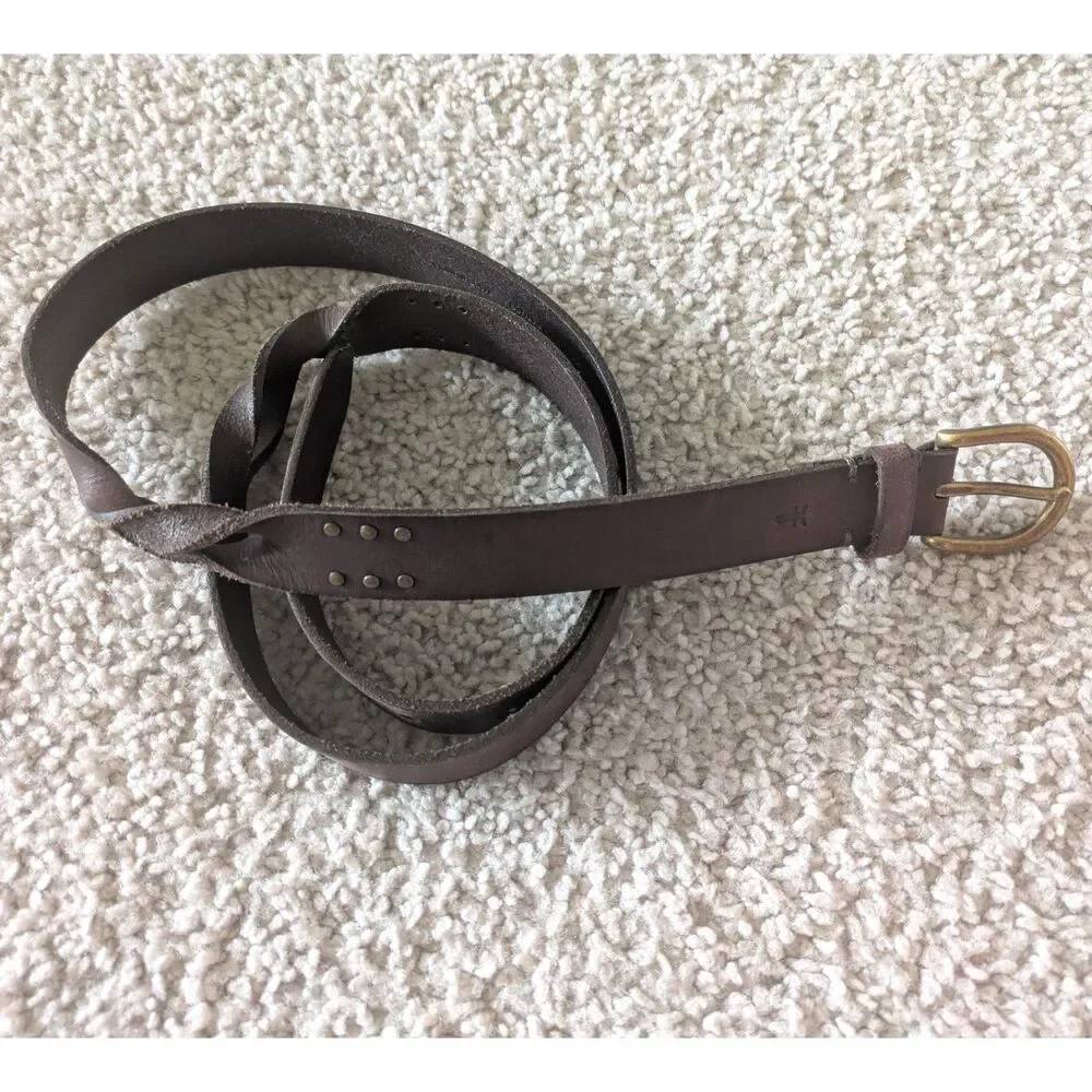 Frye Brown Genuine Leather Twist Side Detail Brass Studded Belt Sz XL